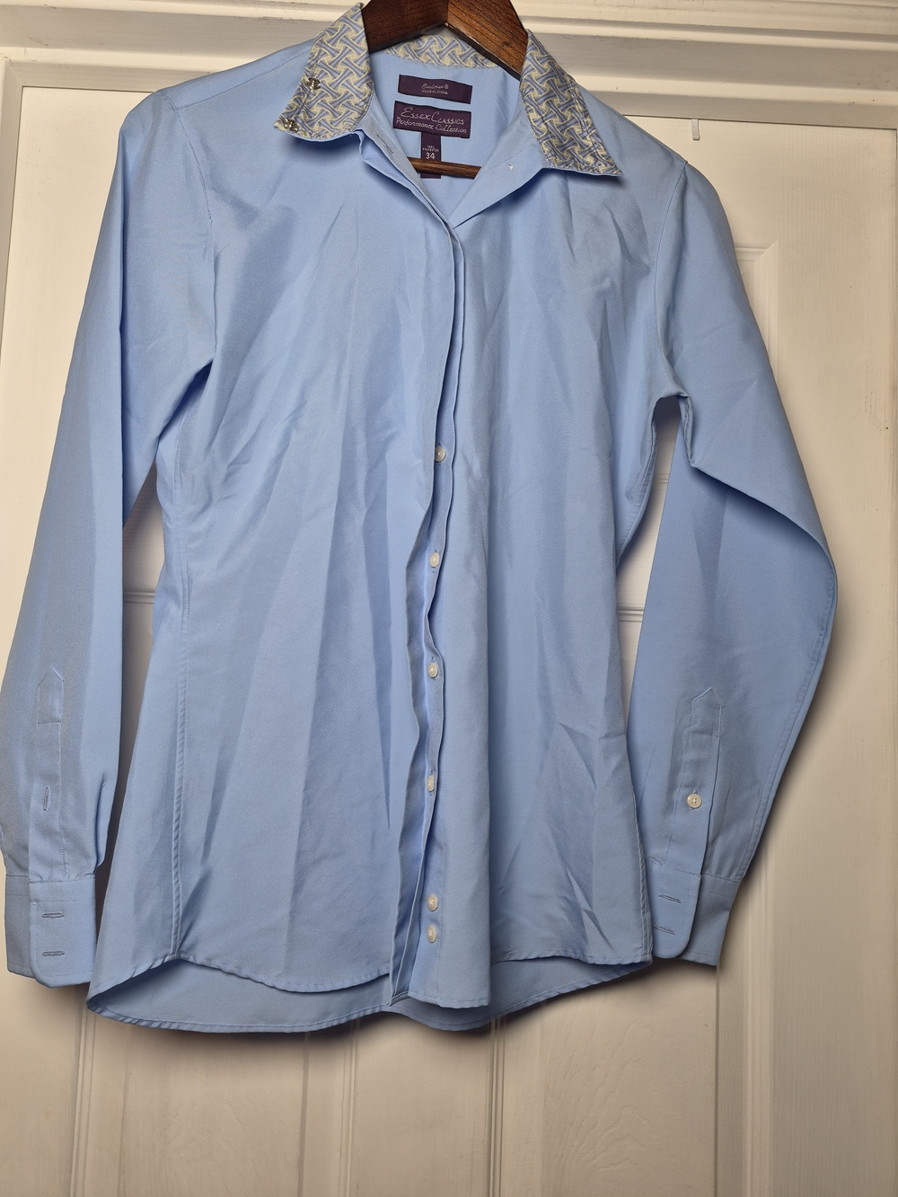 Essex Classics Performance Collection Light Blue Shirt with Patterned Collar